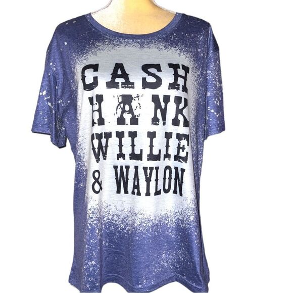 Cute blue bleach splash look top with legends in print - Picture 4 of 9